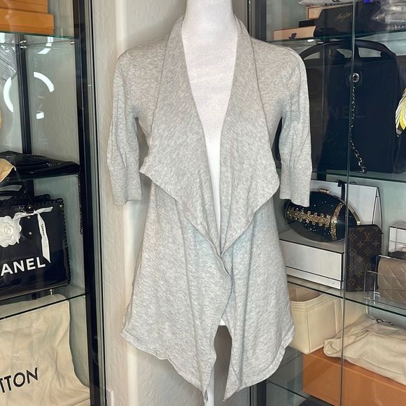 EXPRESS | Drape Front 1/2 Sleeve Cardigan Sweater in Gray - Picture 1 of 4